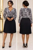 Elegant Midi Dress - Grey/Black Leopard Print - 2