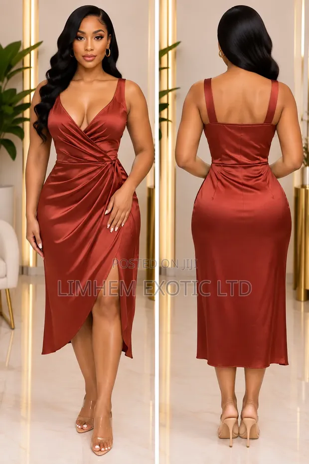 Satin Midi Dress - Copper - 1