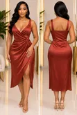 Satin Midi Dress - Copper - 1