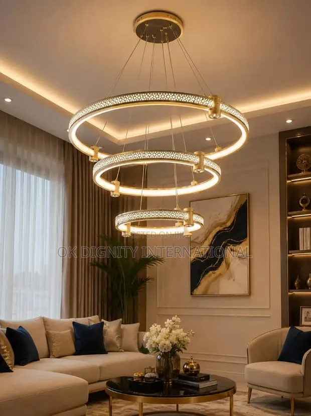 Luxury 3-Ring LED Chandelier - Gold Modern Ceiling Light - 1