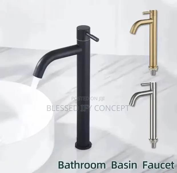 Quality Long Neck Single Basin Tap - Black/Gold Chrome - 1
