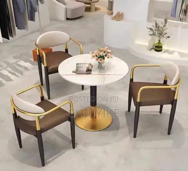 Luxury Marble Effect Round Dining Set (3-Seater) - 1