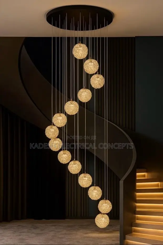 Modern LED Glass Ball Dimmable Chandelier for Staircase & Living Room - 1
