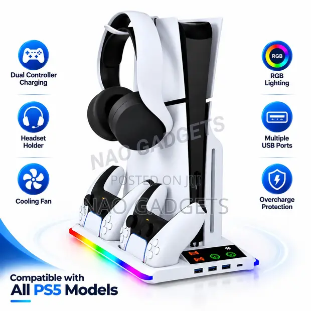 PS5 Cooling Stand da Hasken RGB & Caja Mai Sarrafa - 1