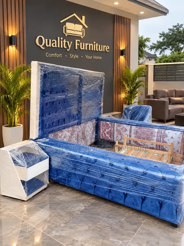 Luxury Royal Blue L-Shaped Bed/Sofa Set - 1