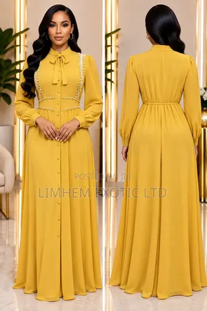 Long Sleeve Maxi Dress with Pearl Accents