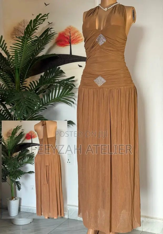 Zara Mesh Dinner Gown - Brown - 1