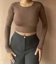 Crew Neck Crop Top - Brown - 1