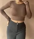 Crew Neck Crop Top - Brown - 5