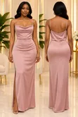 Dusty Pink Satin Maxi Dress with Cowl Neck - 2
