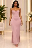 Dusty Pink Satin Maxi Dress with Cowl Neck - 3
