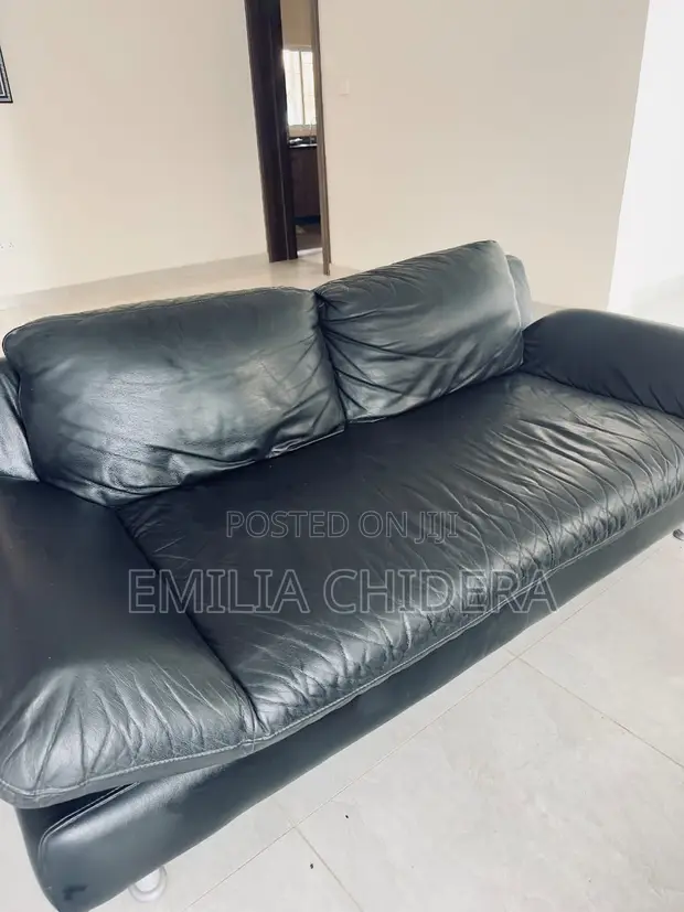 5 Seater Black Leather Couch - 1