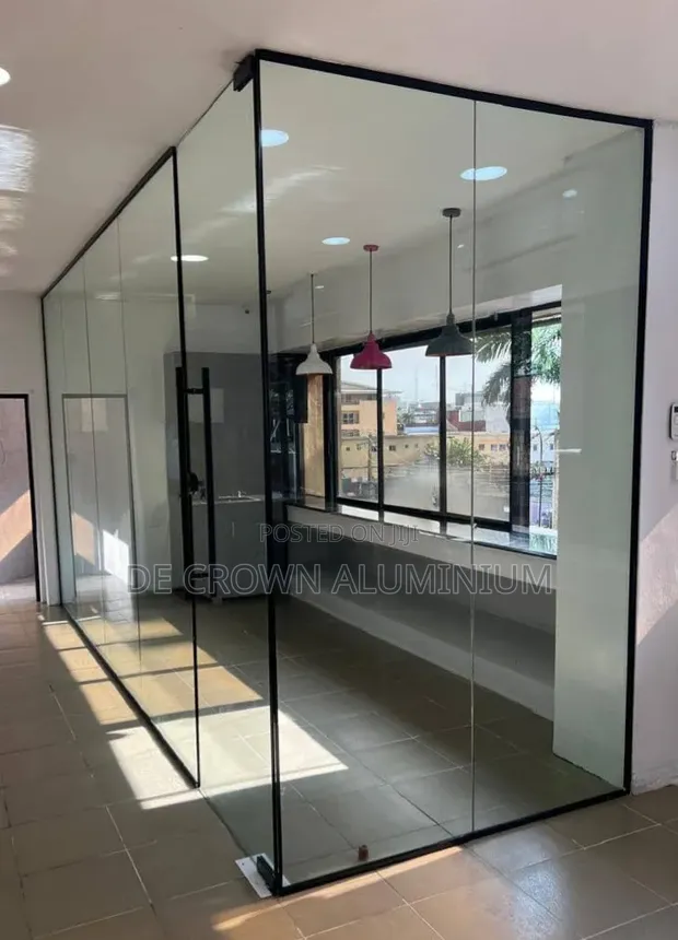 10mm Tempered Glass Office Partition | Black Frame - 1