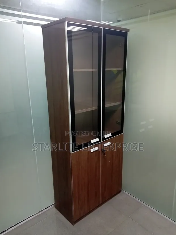 Boss Office Products Executive Wooden Shelves with Glass Doors - 1