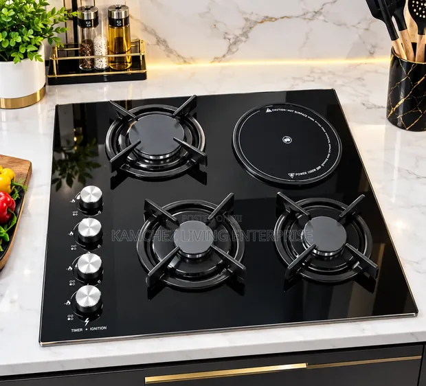 Premium 4-Burner Gas Cooker/Hob with Electric Hot Plate - 1