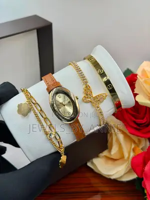 Luxury Gogery Watch and Bracelet Set - Gold/Brown/Black/Silver