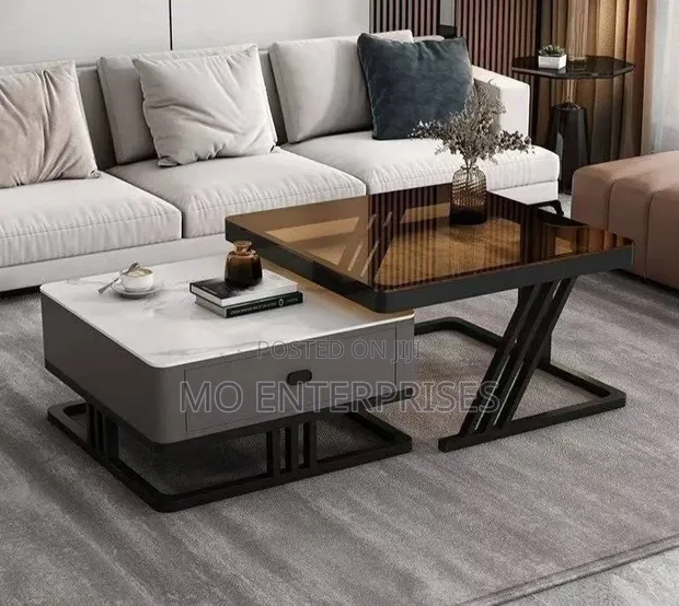 Modern 2-in-1 Centre Table (Glass & Marble) - 1
