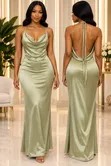 Satin Maxi Dress - Olive Green - 4