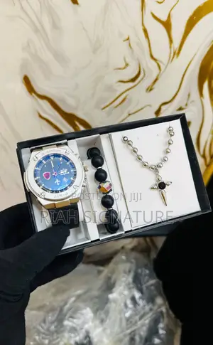 Men's Wristwatch, Bracelet & Necklace Jewelry Set