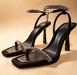 Crystal-Embellished Strappy Black Heeled Sandals - 2