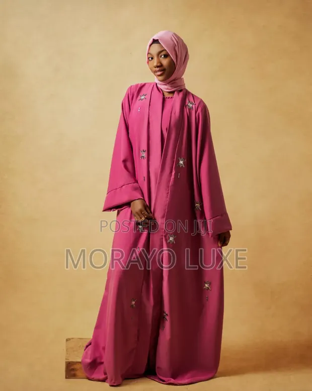 Zara Abaya Two-Piece Set with Scarf - Hot Pink - 1