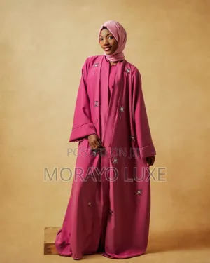 Zara Abaya Tufafin Biyu da gyale - Pink Mai Zafi