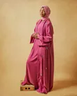 Zara Abaya Tufafin Biyu da gyale - Pink Mai Zafi - 2