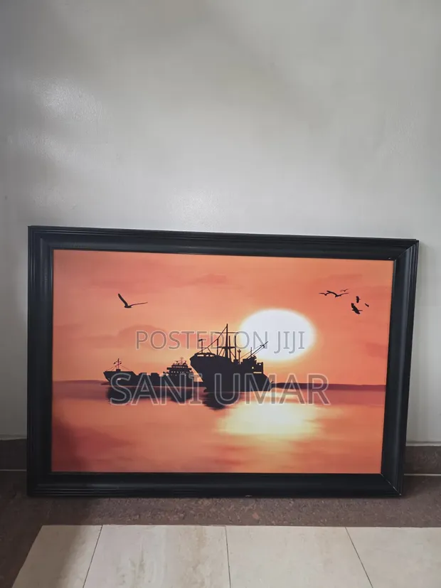 Framed Artwork: Boats Silhouette Sunset - 1