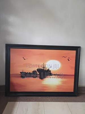 Framed Artwork: Boats Silhouette Sunset