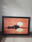 Framed Artwork: Boats Silhouette Sunset - 1