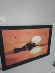 Framed Artwork: Boats Silhouette Sunset - 2