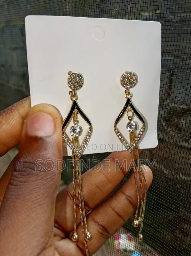 Celestria Crystal Drop Gold Plated Tassel Earrings - 1