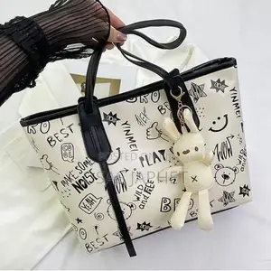 Women's PU Leather Handbag with Doodle Print
