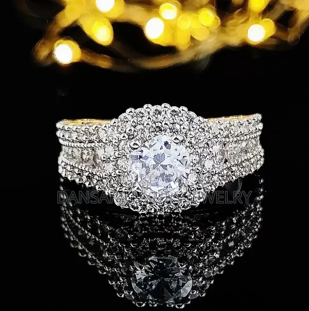 White Gold Plated Platinum Simulation Diamond Ring - 1