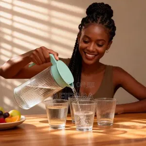 5-Piece Large Glass Water Pitcher Set with 4 Cups