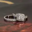 Silver-Plated Square Diamond Wedding Ring - 4