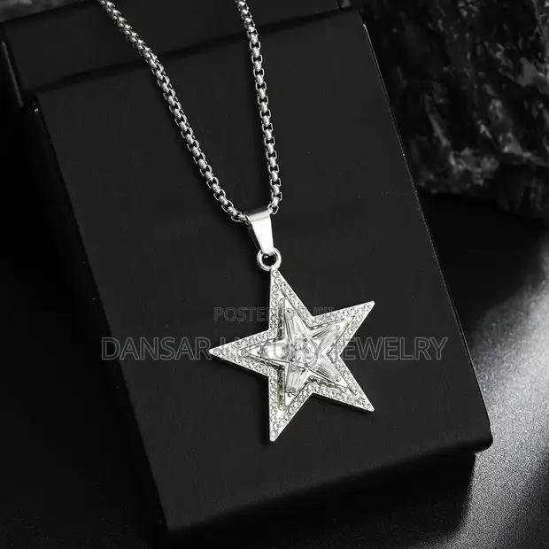 Rotating Star Diamond Pendant Necklace - Stainless Steel - 1