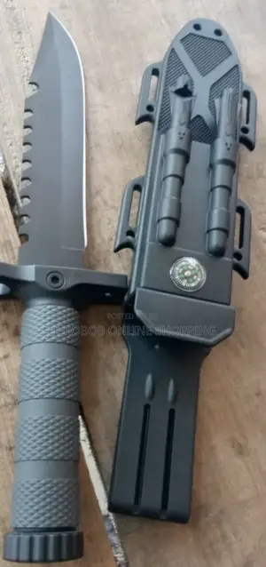 Tactical Fixed-Blade Survival Knife with Sheath & Compass