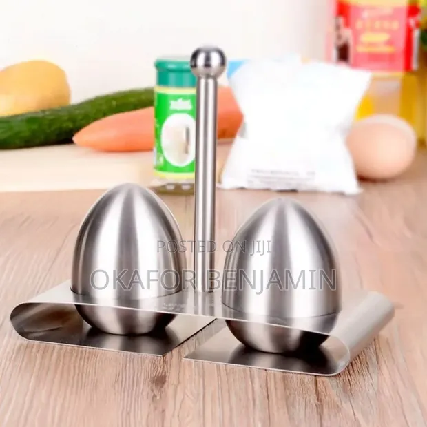 Stainless Steel Egg-Shaped Salt & Pepper Shakers - 1