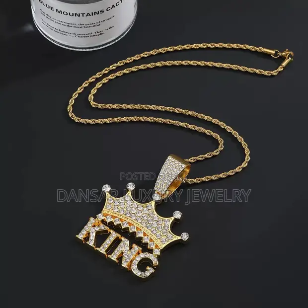 KING Crown Full-Diamond Steel Pendant Necklace - 1