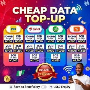 Instant Data Top-Up: MTN, Airtel, Glo, T2 Bundles