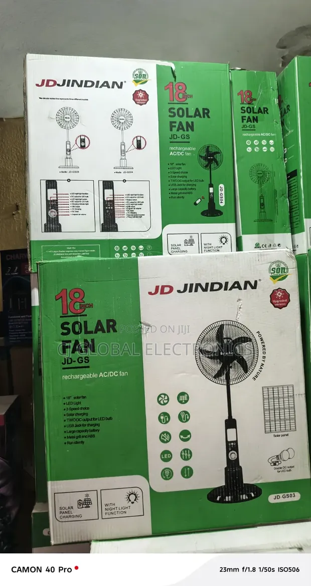 JD Jindian 18-Inch Rechargeable Solar Standing Fan - 1