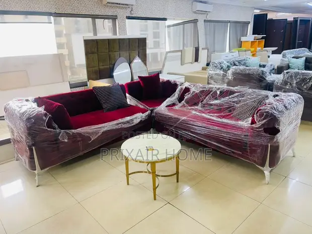 Brand New Home Interiors Maroon L-Shaped Sofa Set - 1