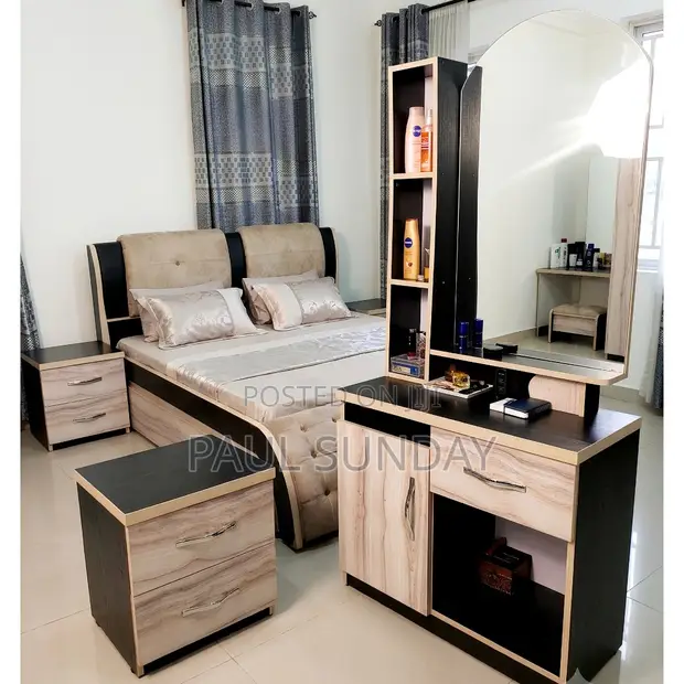 6x6ft Bedset with Dressing Mirror & 2 Bedside Drawers - 1