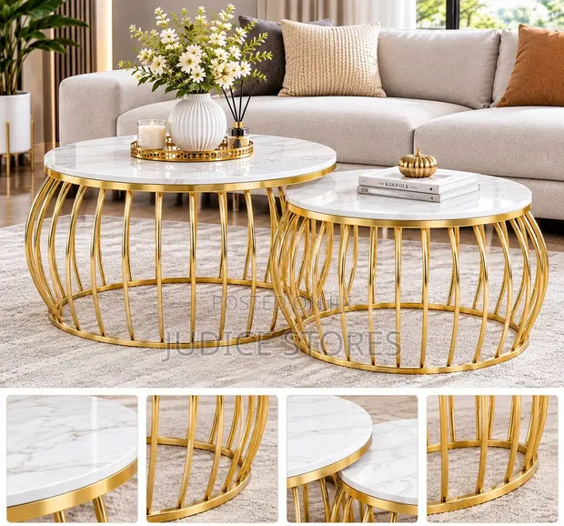 Real Marble Nesting Center Table with Gold Legs - 1