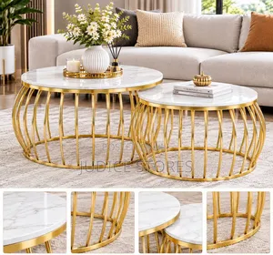 Real Marble Nesting Center Table with Gold Legs