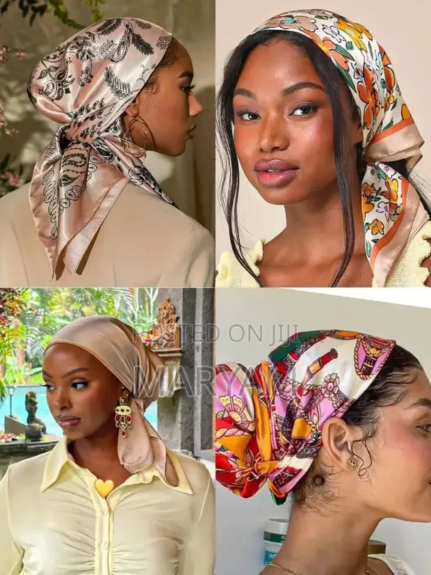 Satin Square Head Scarf - Multi-Design - 1