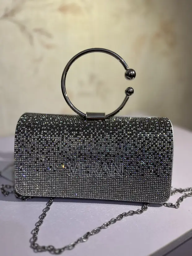 Silver Crystal Ring-Handle Clutch - 1