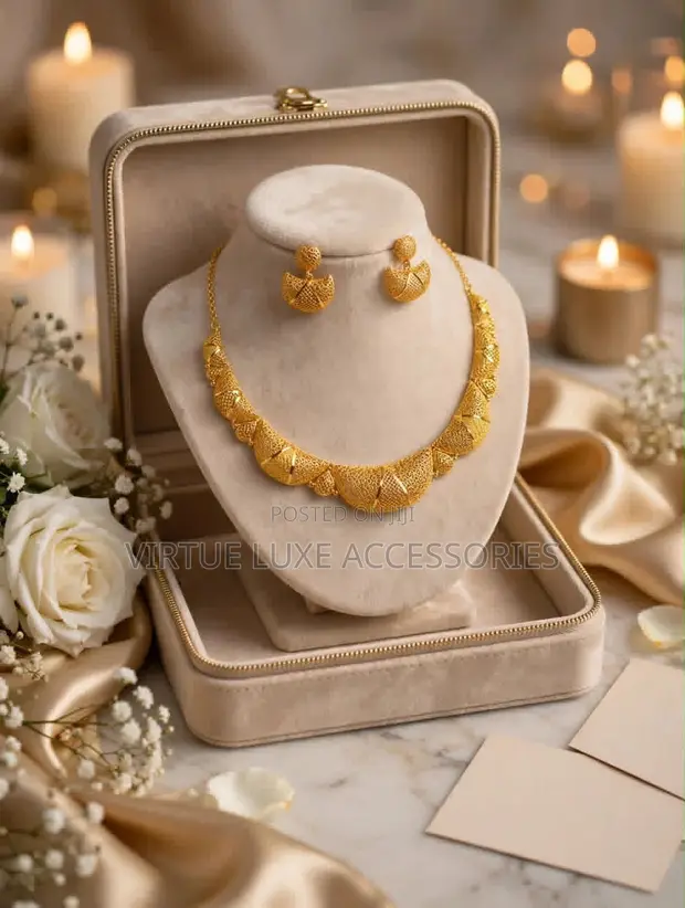 Gold Plated Statement Necklace and Earrings Set - 1
