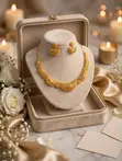 Gold Plated Statement Necklace and Earrings Set - 1
